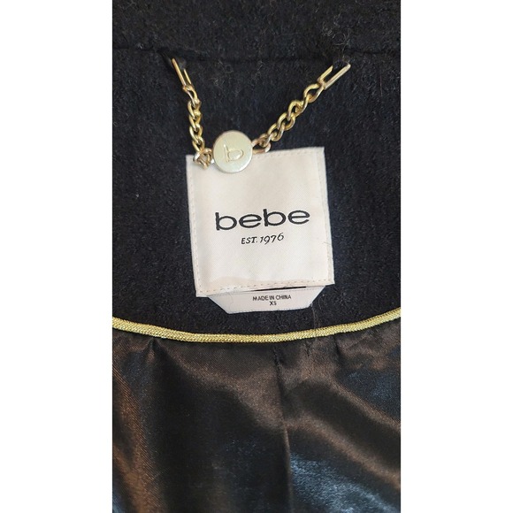 Bebe2yk Black Wool Blend Ruffled Collar Belted Peplum Coat Womens XS - Picture 10 of 13